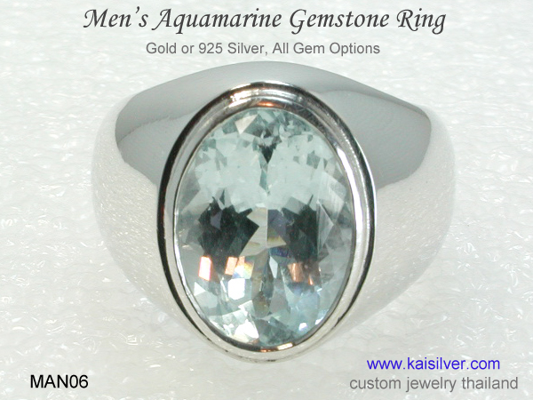 big ring for men aquamarine white gold 