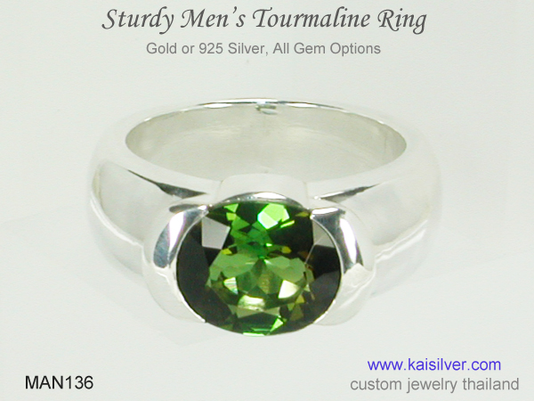ring for men with green gem tourmaline