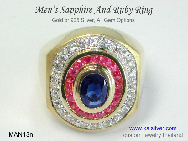 mens ring with three gemstones 