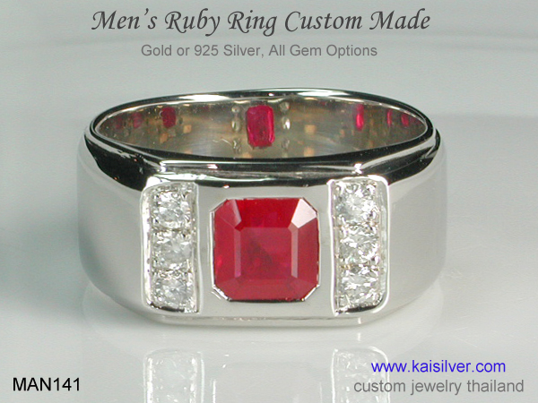ruby square gem ring for men 14k