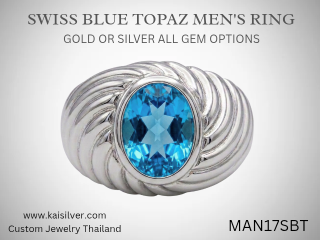men's silver blue topaz ring