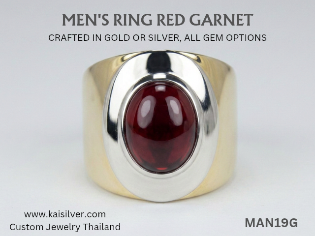 garnet gold and silver ring for men
