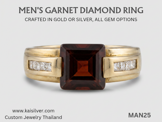 ring with red garnet gemstone for men