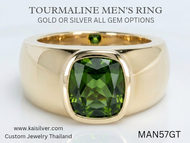 green tourmaline ring for men silver or gold