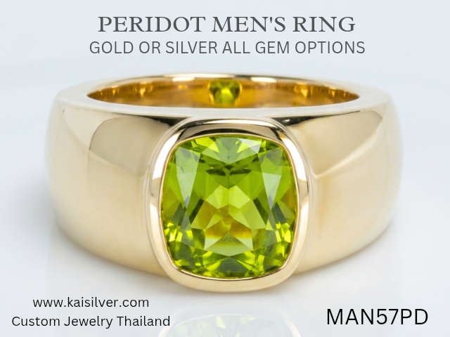 men's green gem ring silver or gold peridot