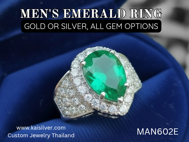 green gemstone men's ring emerald