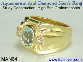 mens aquamarine rings, gold or silver aquamarine ring for men