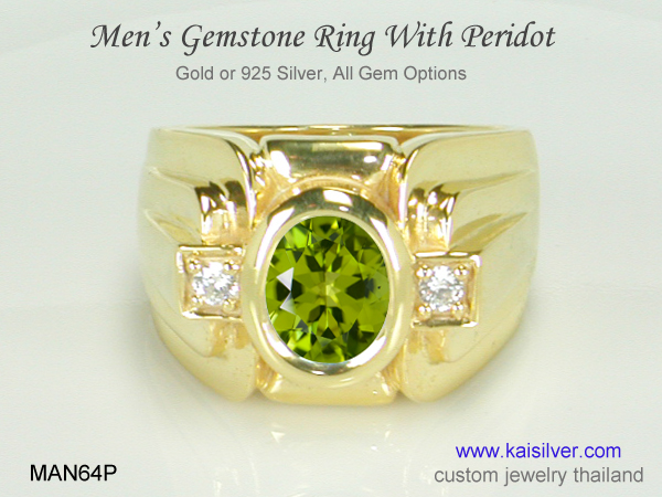 men's green gem  ring peridot