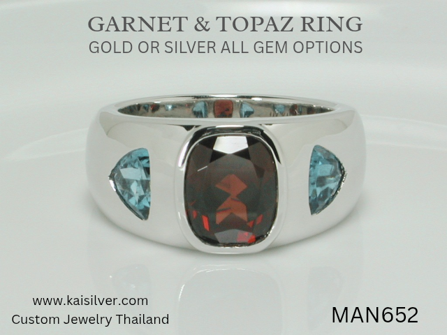 red garnet and blue topaz ring for men