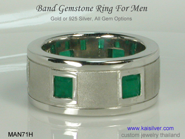 men's band ring emerald