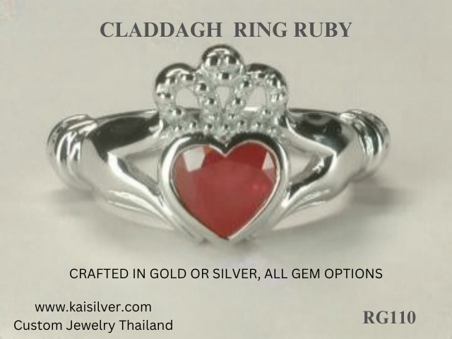 ruby claddagh ring, silver or gold