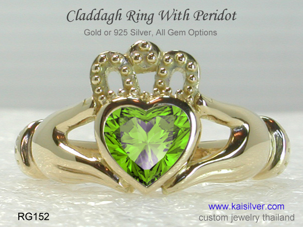 peridot ring claddagh heart 