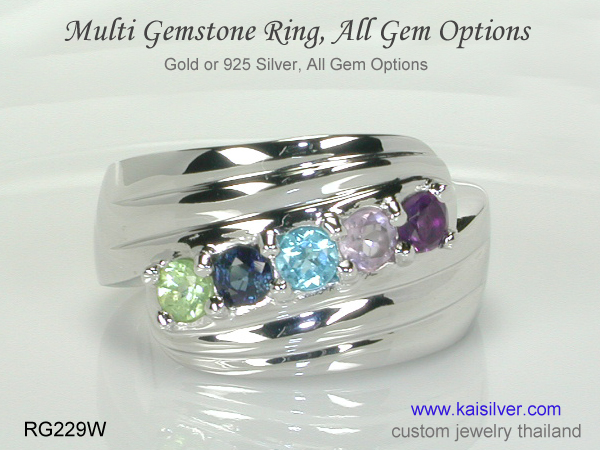 family birthstone ring with many stones
