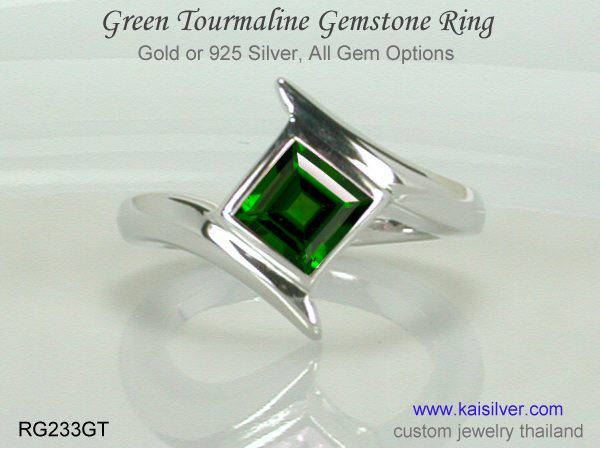 white gold square gemstone ring